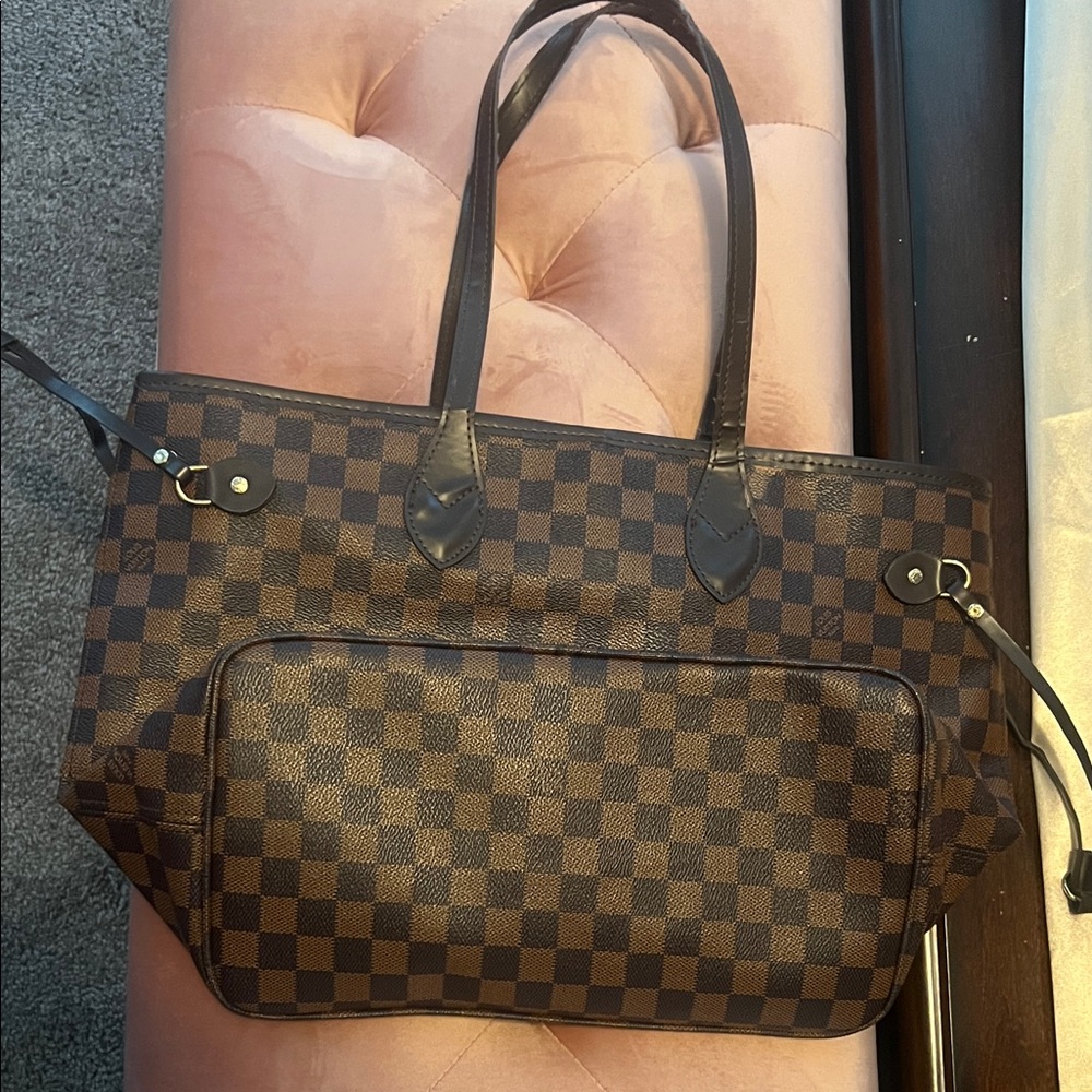 Brown Checkered Tote Bag